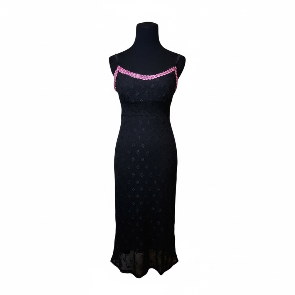 2000 Betsey Johnson Rosette Swiss Dot Daisy Dress Y2K Slipdress Gothic Grunge